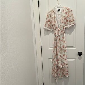 Floral Wrap Dress - White and Pink